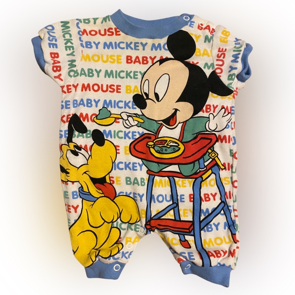 Rare Vintage Disney Babies Mickey Mouse Pluto Romper Onesie 0-6 Months